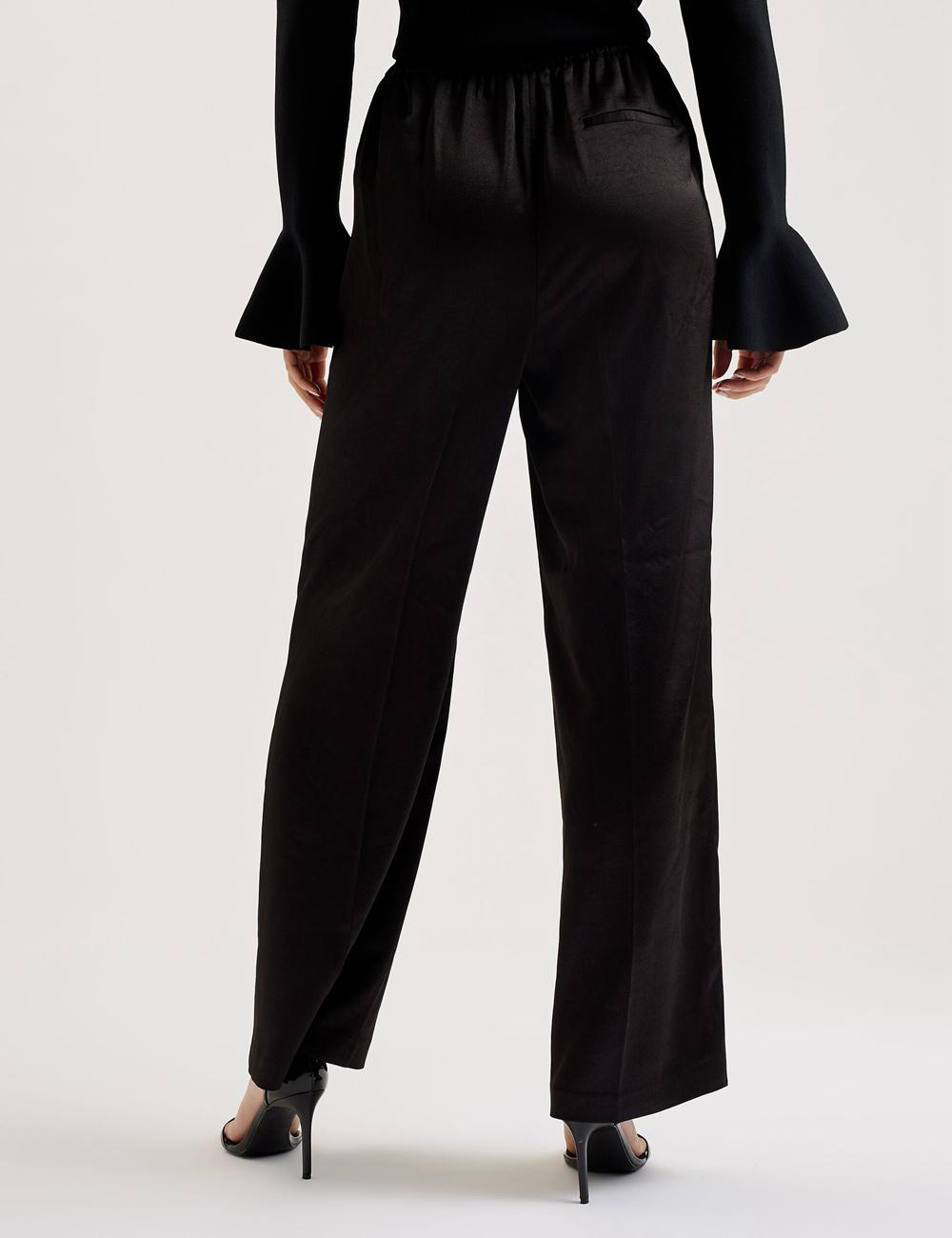 Women Ted Baker UMAIBO - Satin Wide Leg Drawstring Joggers Trousers Black | JUFD31529