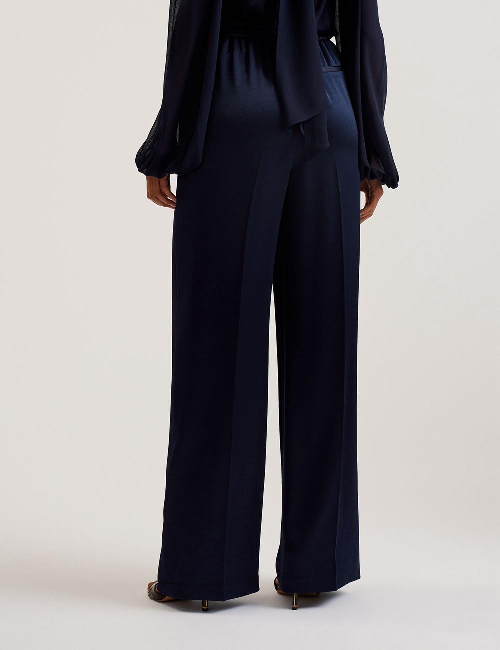 Women Ted Baker UMAIBO - Satin Wide Leg Drawstring Joggers Trousers Black | JUFD31529