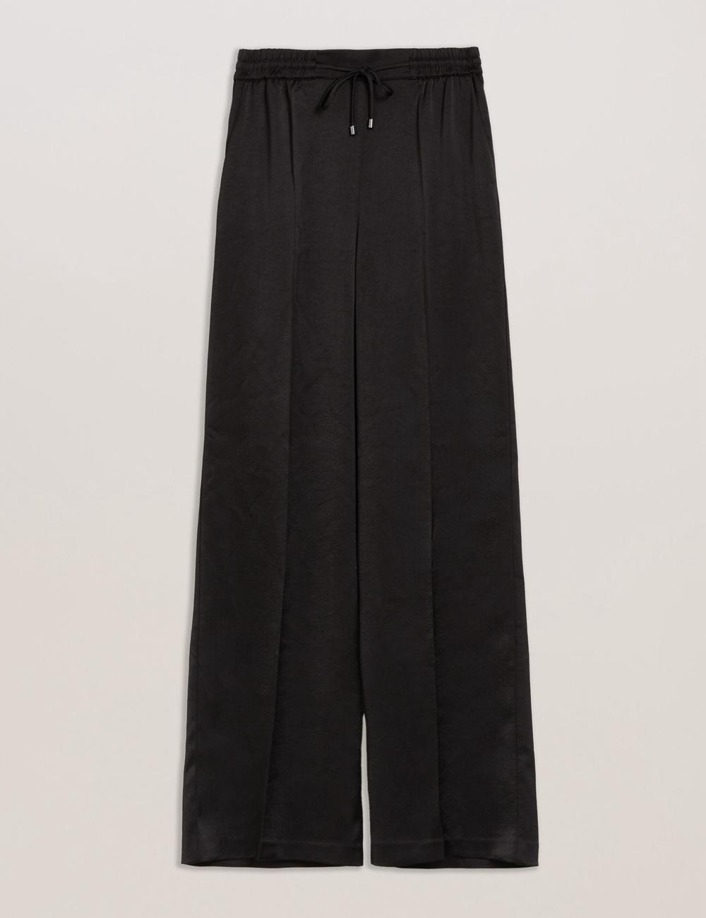 Women Ted Baker UMAIBO - Satin Wide Leg Drawstring Joggers Trousers Black | JUFD31529