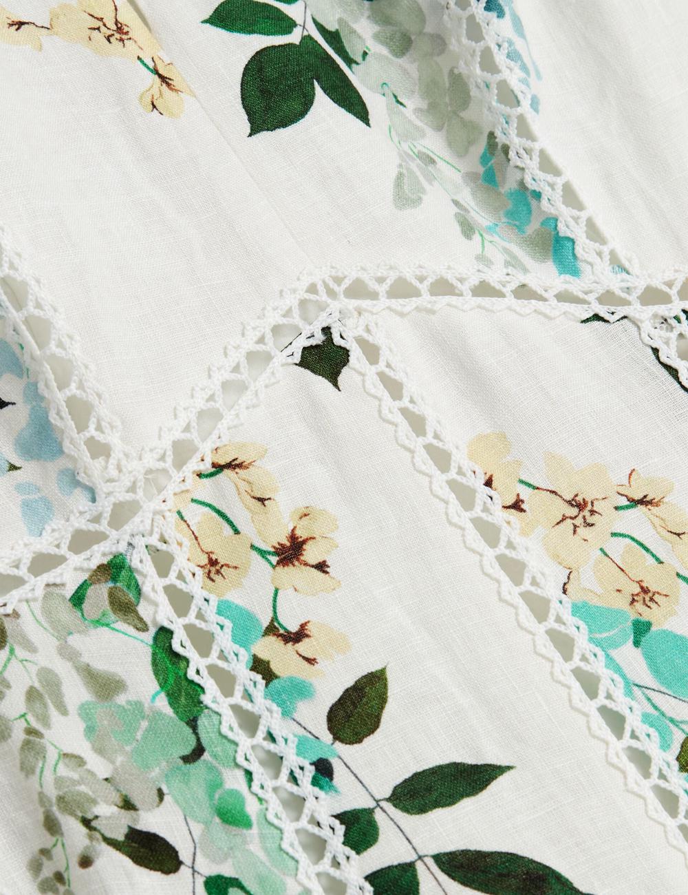 Women Ted Baker UTALA - Floral Crochet Trim Linen Midi Dresses White | JUZQ74980