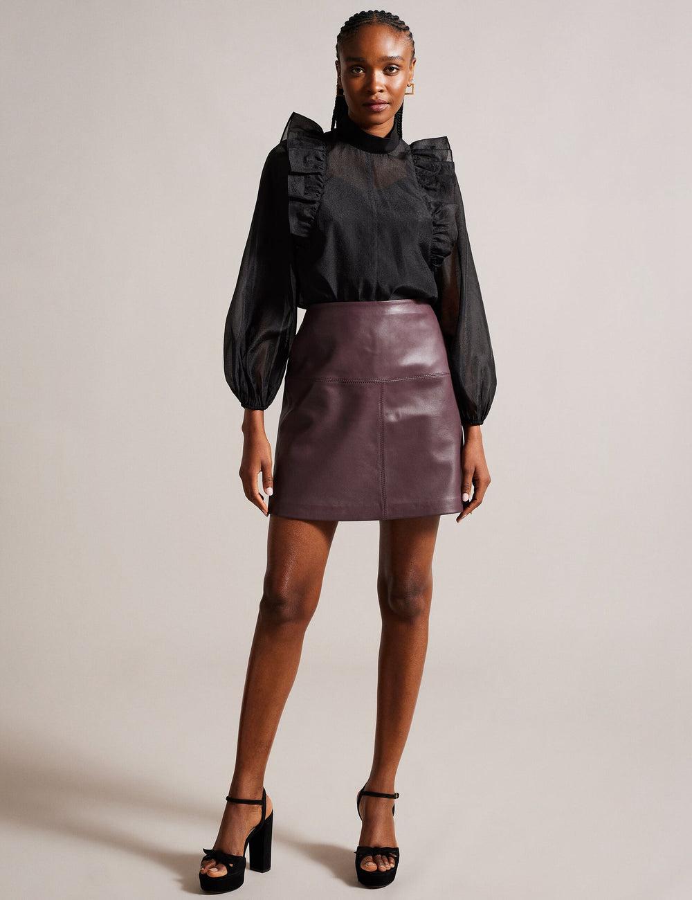 Women Ted Baker VALIAT - A-Line Leather Mini Skirts Red | UDCE40782