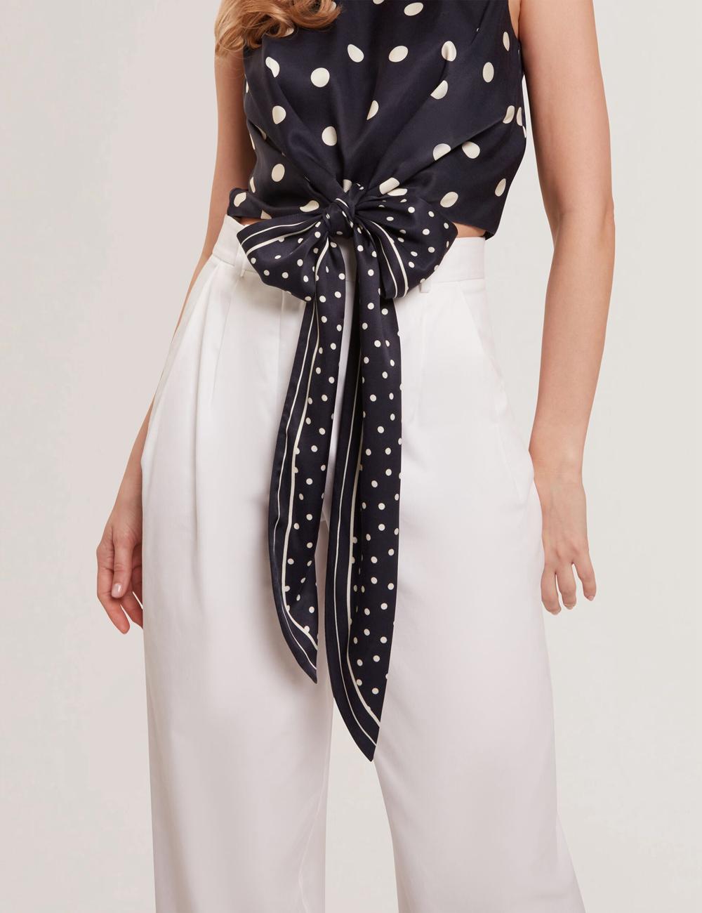 Women Ted Baker VEIRAA - Polka Dot Front Sleeveless Crop Tops Navy | NEPD07289