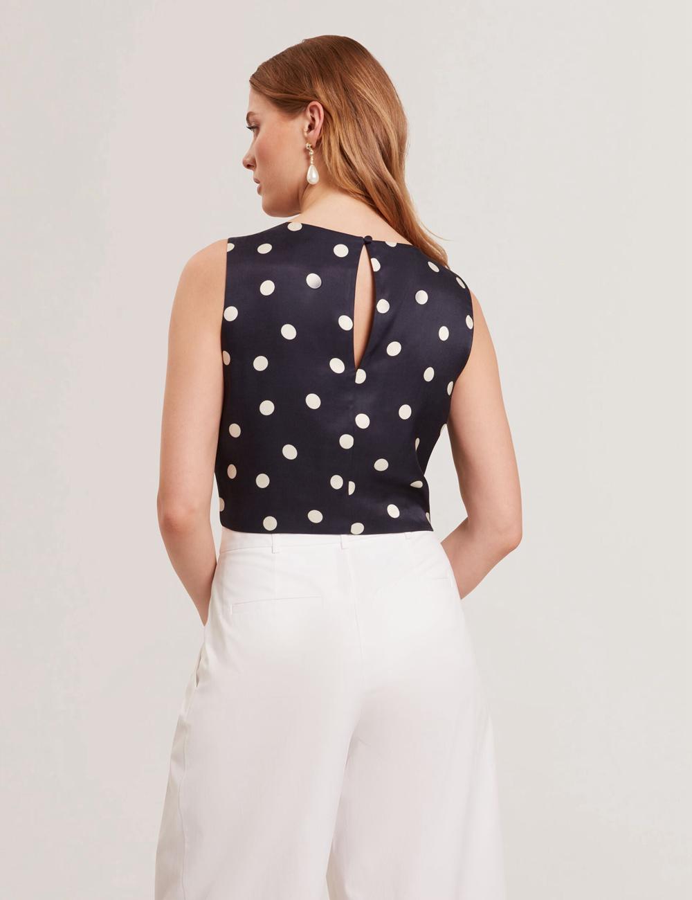 Women Ted Baker VEIRAA - Polka Dot Front Sleeveless Crop Tops Navy | NEPD07289