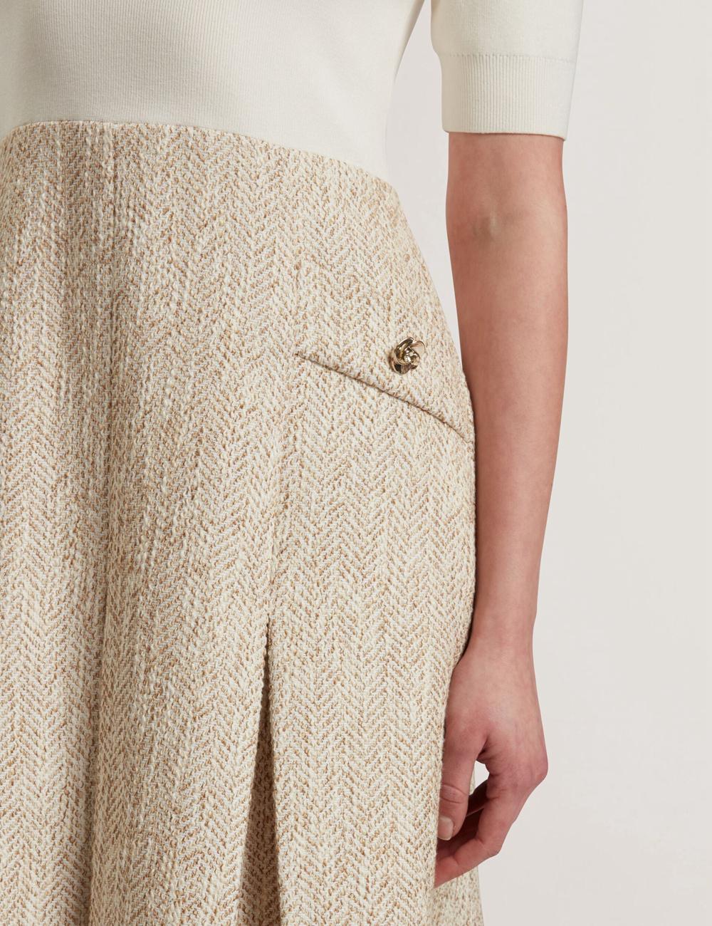 Women Ted Baker VULPAD - Pleated Boucle With Knit Bodice Mini Dresses Ivory | OZDC93821