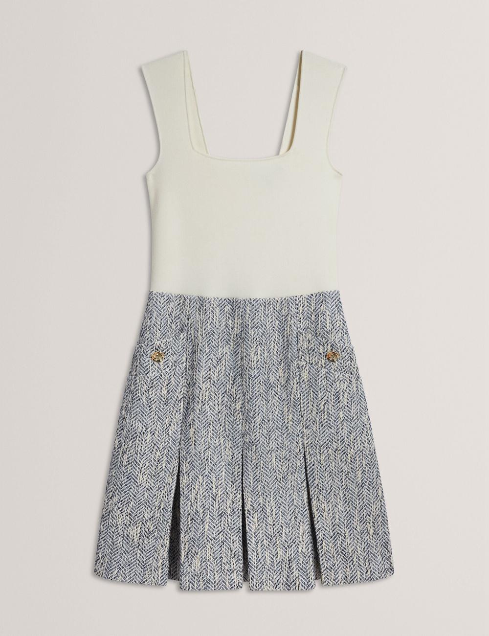 Women Ted Baker VULPAM - Sleeveless Knit Bodice Boucle Mini Dresses Lt-Blue | IJDX78324