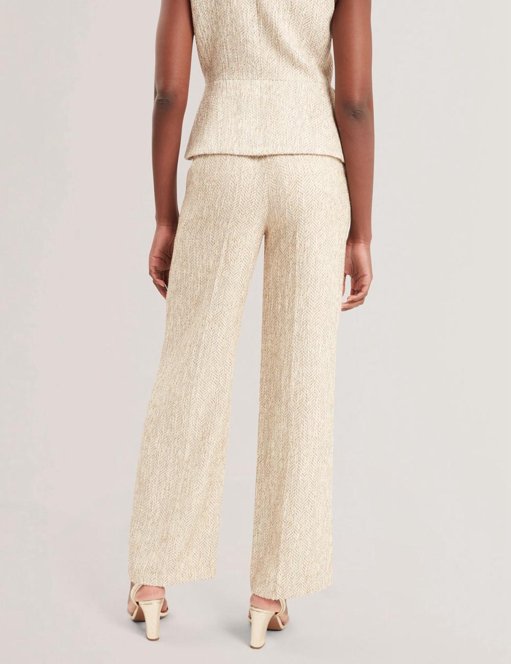 Women Ted Baker VULPAT - Boucle Herringbone Wide Leg Tailored Trousers Ivory | ZOFK40981