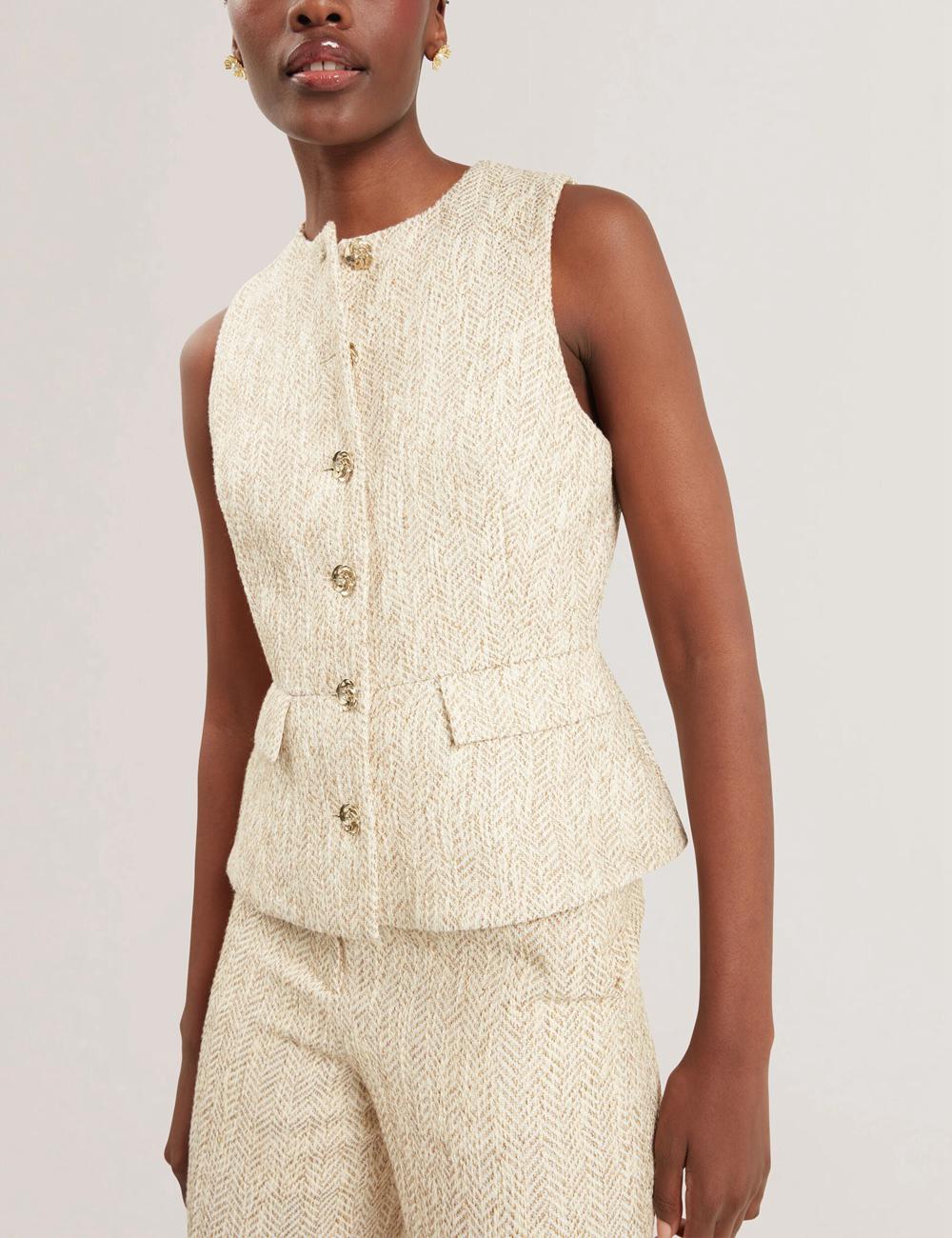 Women Ted Baker VULPAT - Boucle Herringbone Wide Leg Tailored Trousers Ivory | ZOFK40981