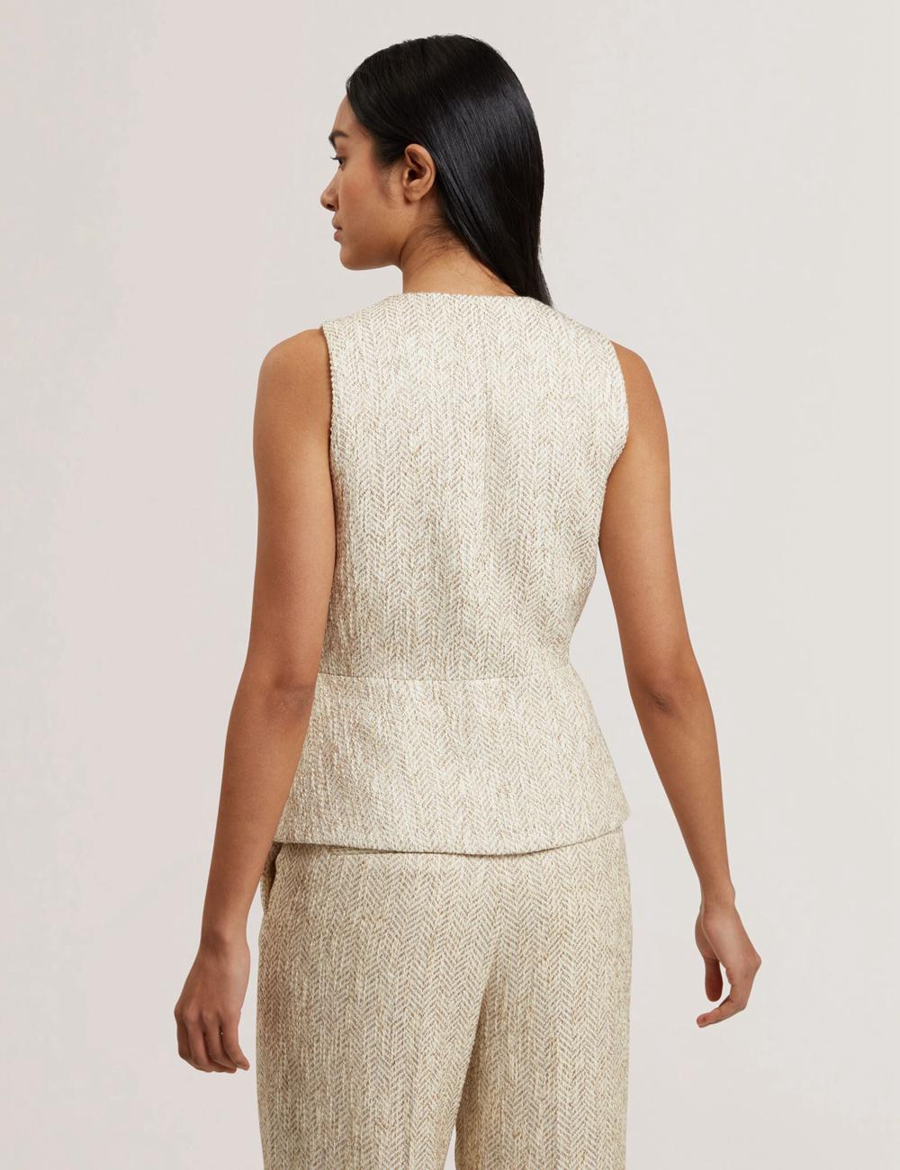 Women Ted Baker VULPAW - Boucle Herringbone Fitted Suit Waistcoat Ivory | EDFX45192