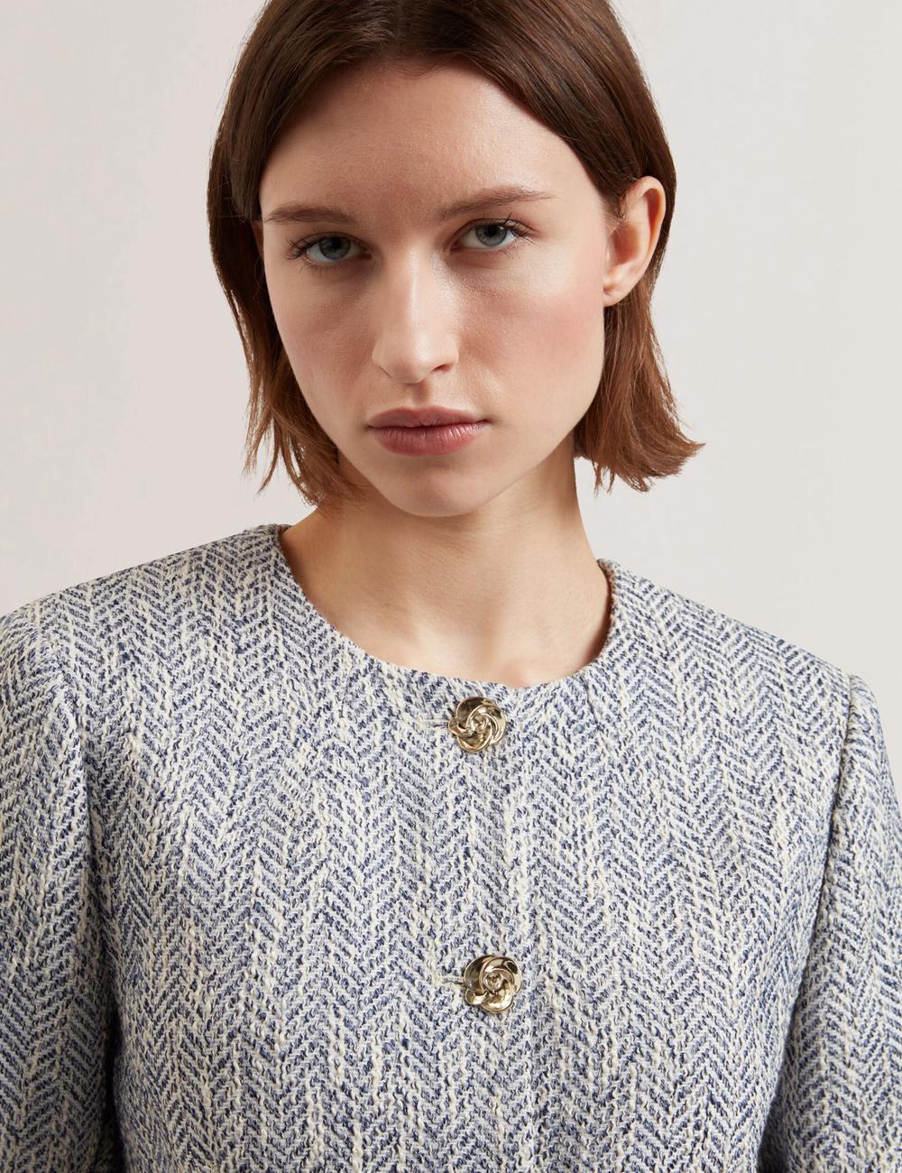 Women Ted Baker VULPA - Boucle Button-Up Cropped Tailored Jackets Lt-Blue | PFZC34109