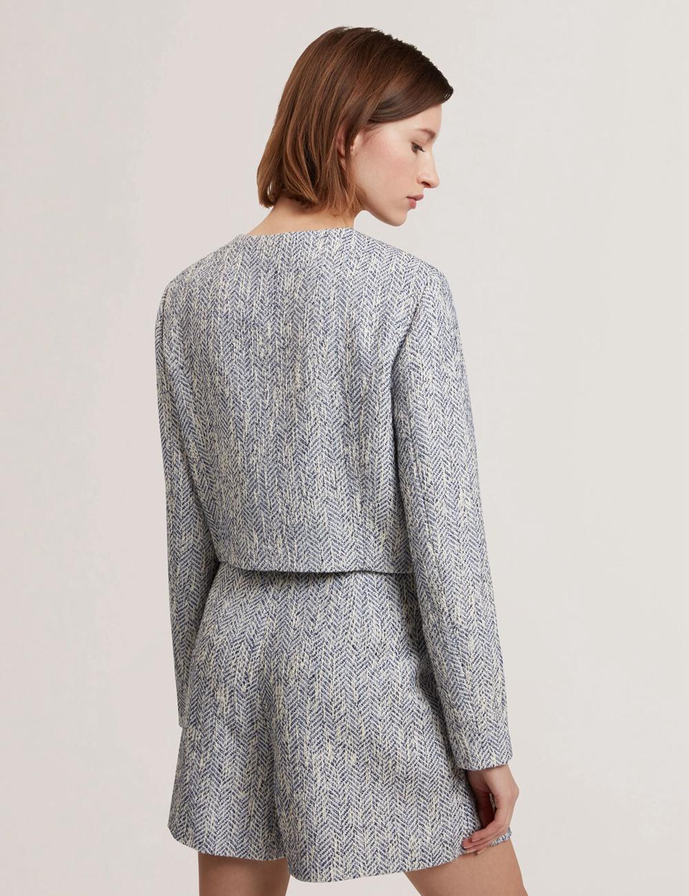 Women Ted Baker VULPA - Boucle Button-Up Cropped Tailored Jackets Lt-Blue | PFZC34109