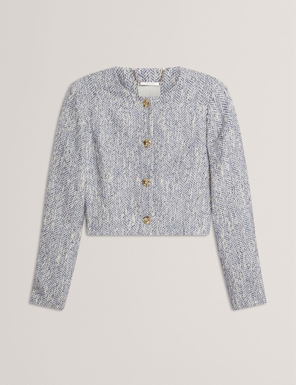 Women Ted Baker VULPA - Boucle Button-Up Cropped Tailored Jackets Lt-Blue | PFZC34109