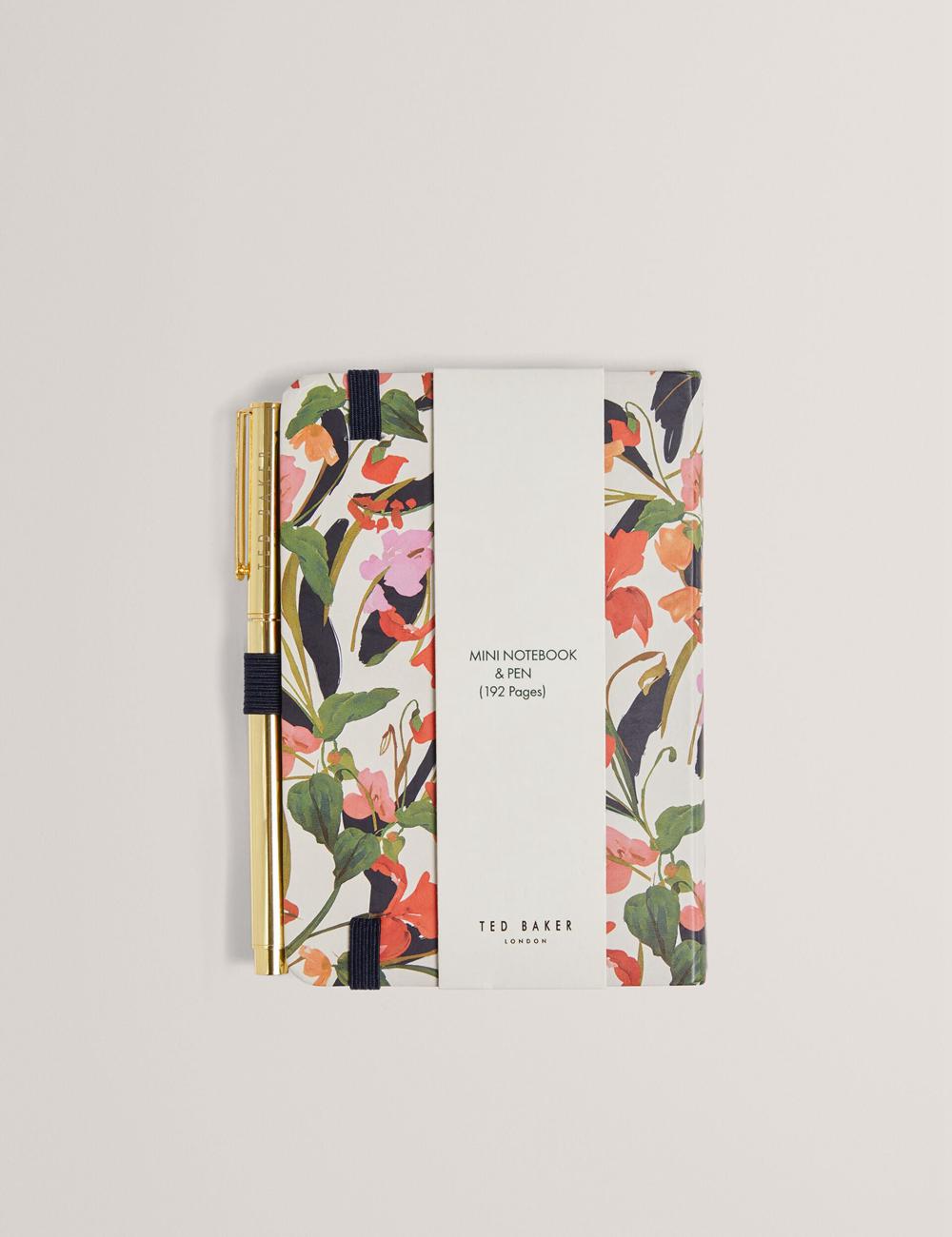 Women Ted Baker WHINNA - Floral Print A6 Notebook & Pen Stationary Nat-White | LJOP01296
