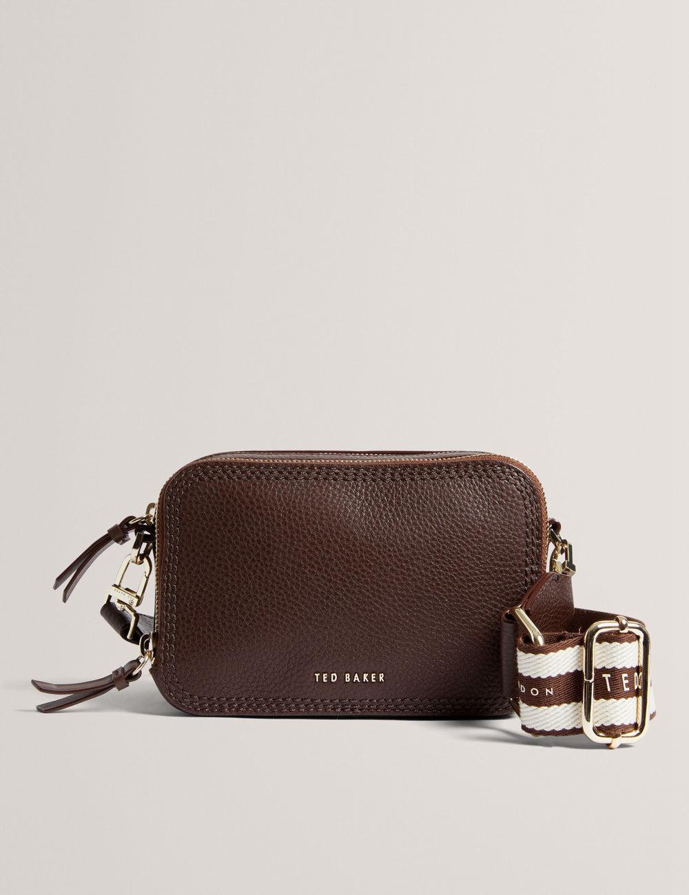 Women Ted Baker WILLSA - Branded Webbing Mini Leather Camera Camera Bag Brown | PEJA18723