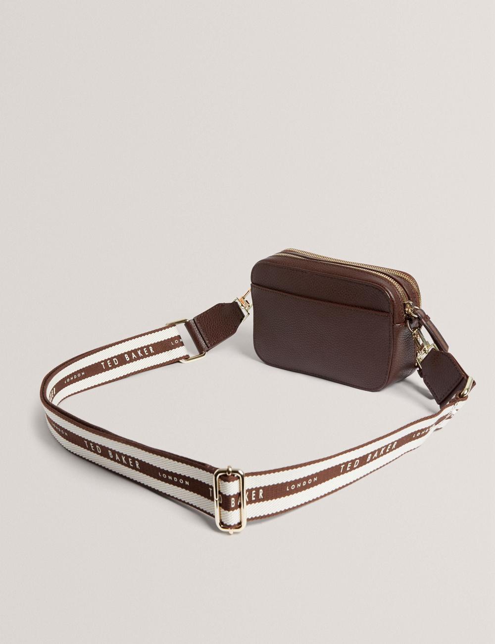 Women Ted Baker WILLSA - Branded Webbing Mini Leather Camera Camera Bag Brown | PEJA18723