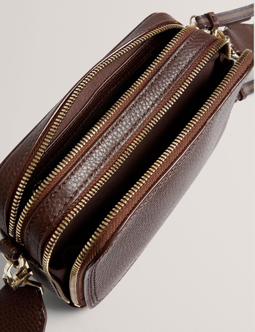 Women Ted Baker WILLSA - Branded Webbing Mini Leather Camera Camera Bag Brown | PEJA18723