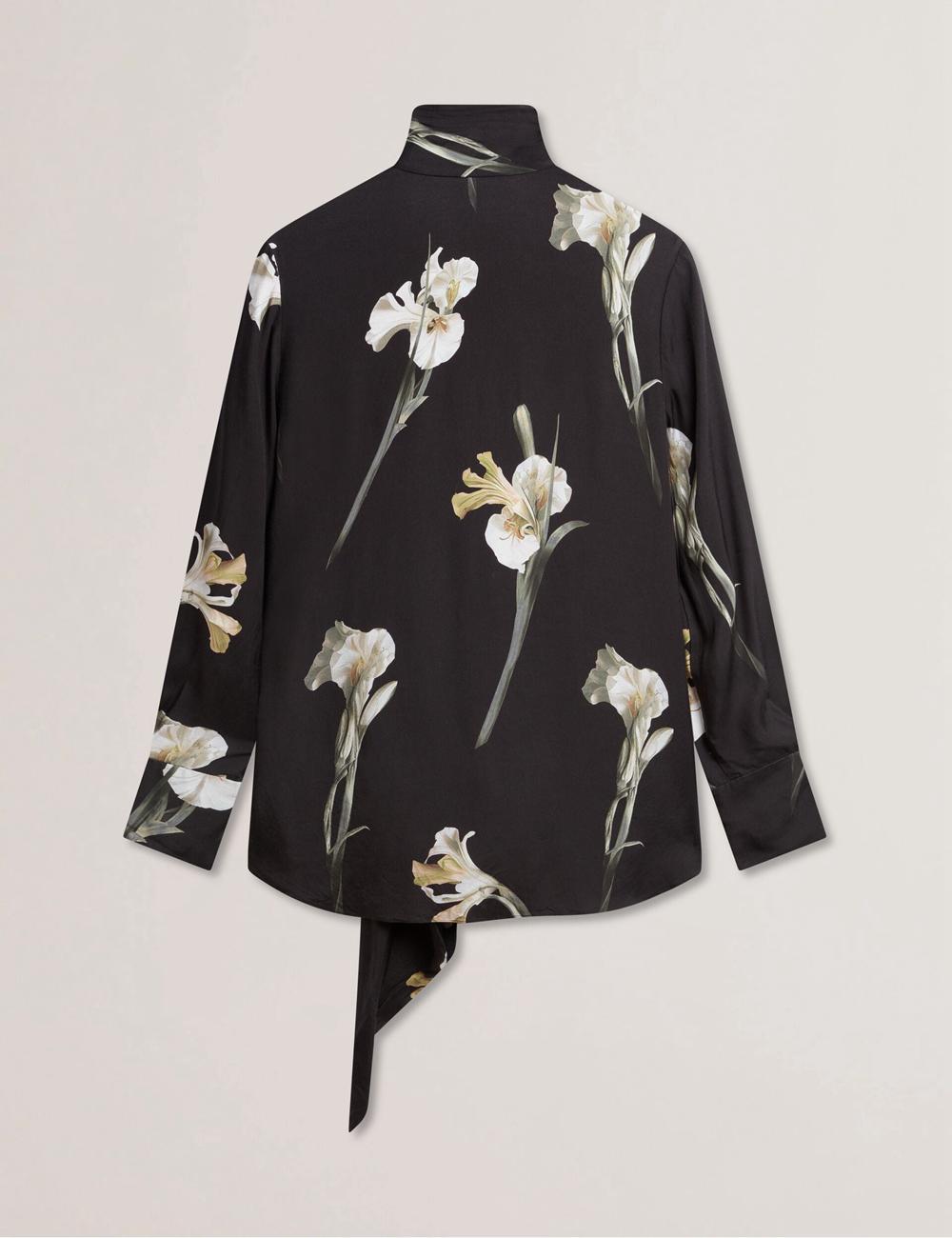 Women Ted Baker ZAKIIER - Neck Floral Print Long Sleeve Blouses Black | PIRX47389