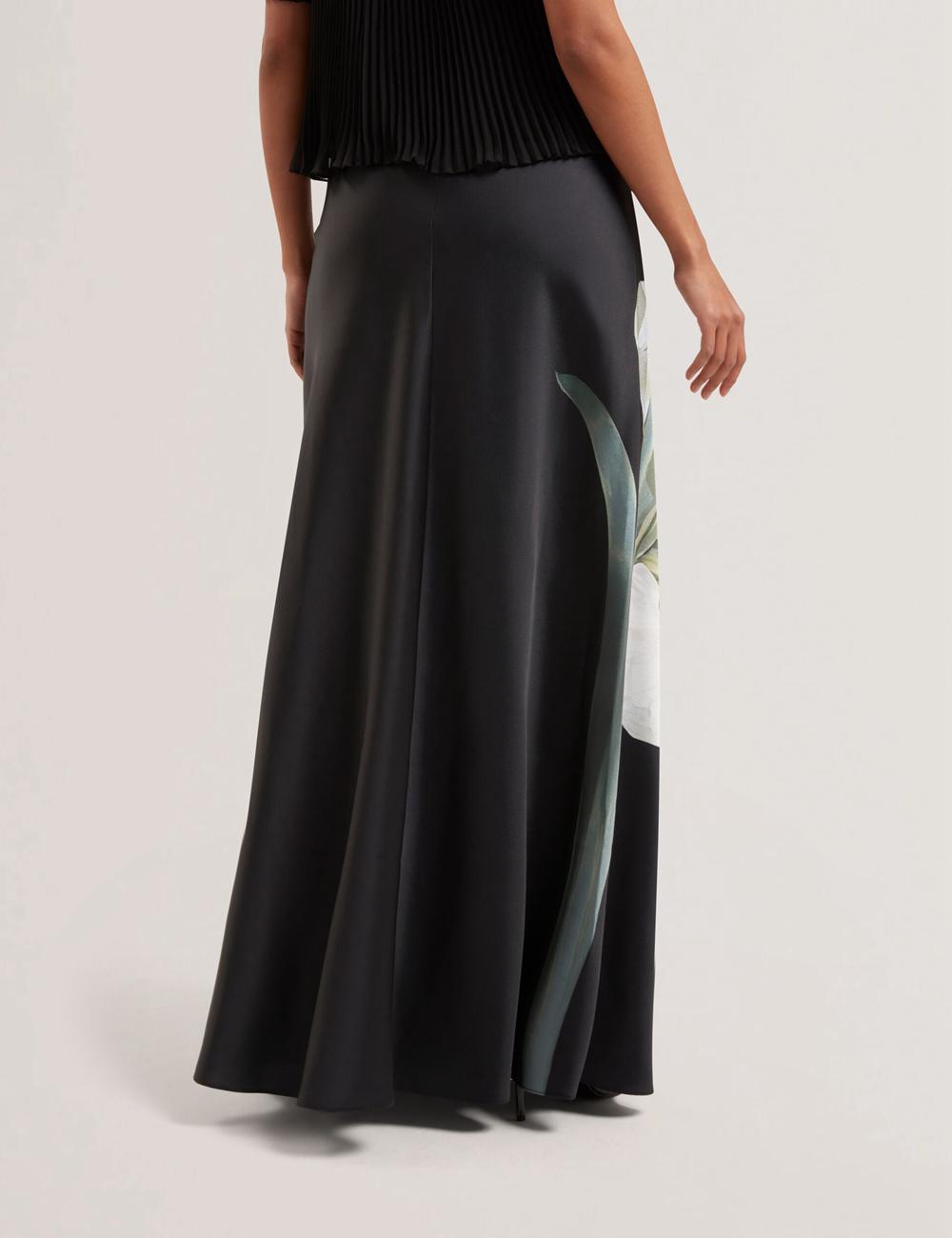 Women Ted Baker ZIONNA - Floral Print Detail Satin Maxi Skirts Black | QDSF65089
