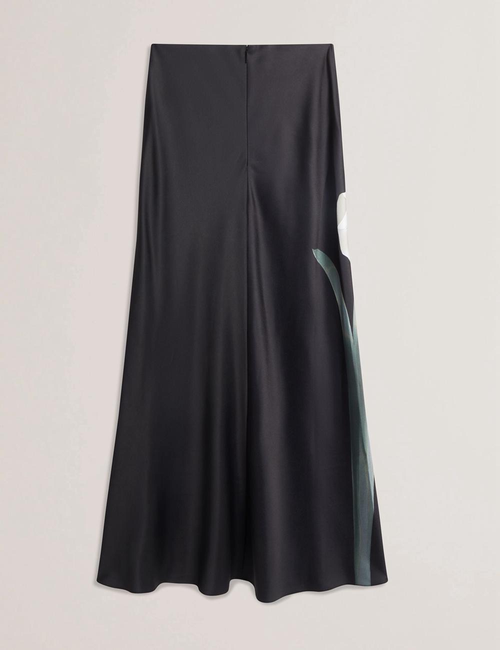 Women Ted Baker ZIONNA - Floral Print Detail Satin Maxi Skirts Black | QDSF65089