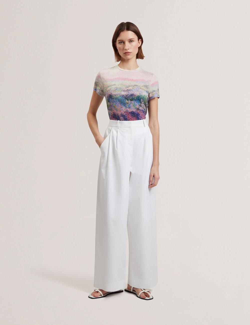 Women Ted Baker ZOZIA - Pleated High Waist Wide Leg Trousers White | EPNT29185