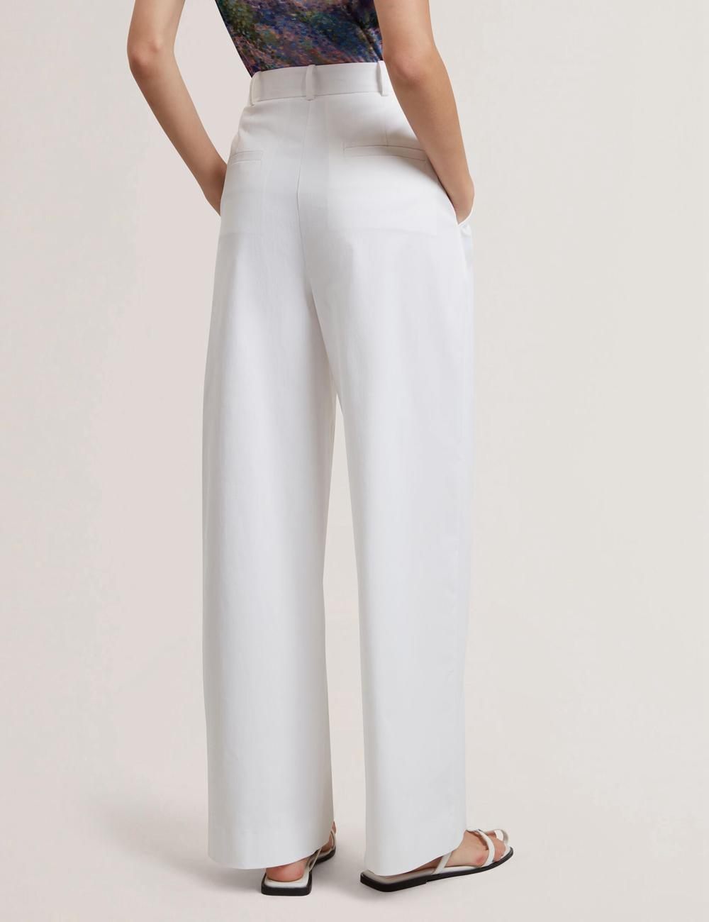 Women Ted Baker ZOZIA - Pleated High Waist Wide Leg Trousers White | EPNT29185