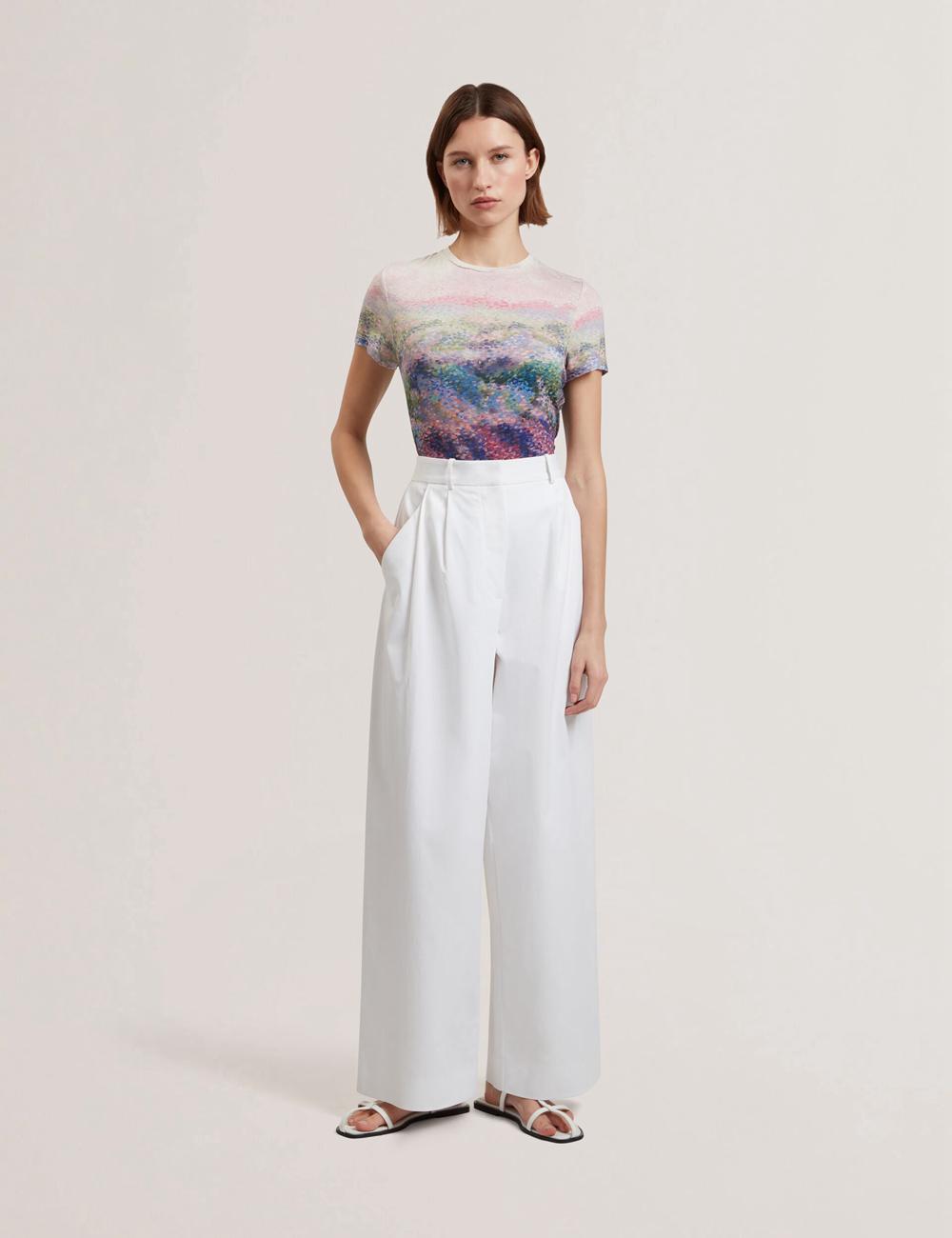 Women Ted Baker ZOZIA - Pleated High Waist Wide Leg Trousers White | EPNT29185